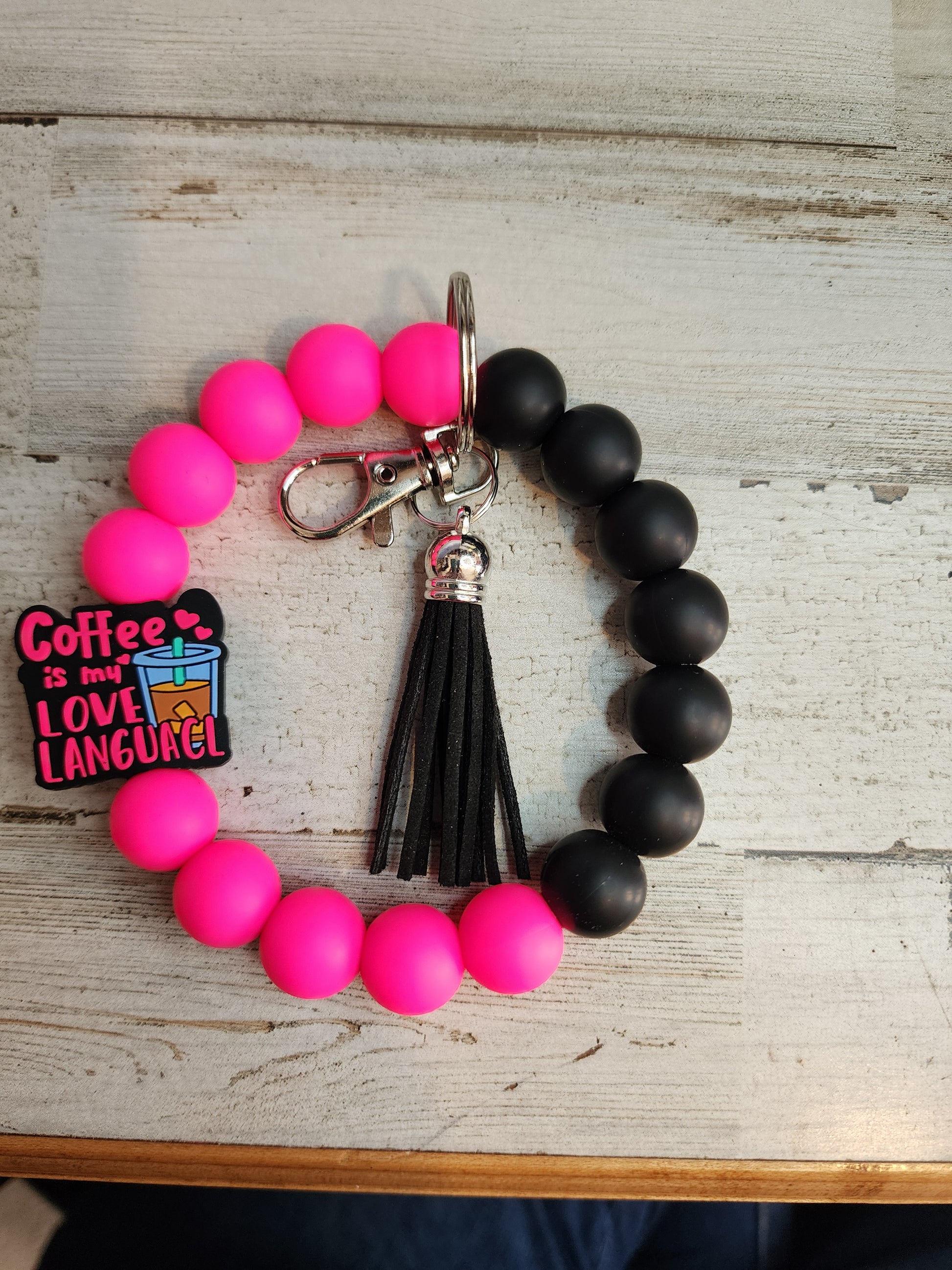 Pink and black, Coffee is my love language wristlet