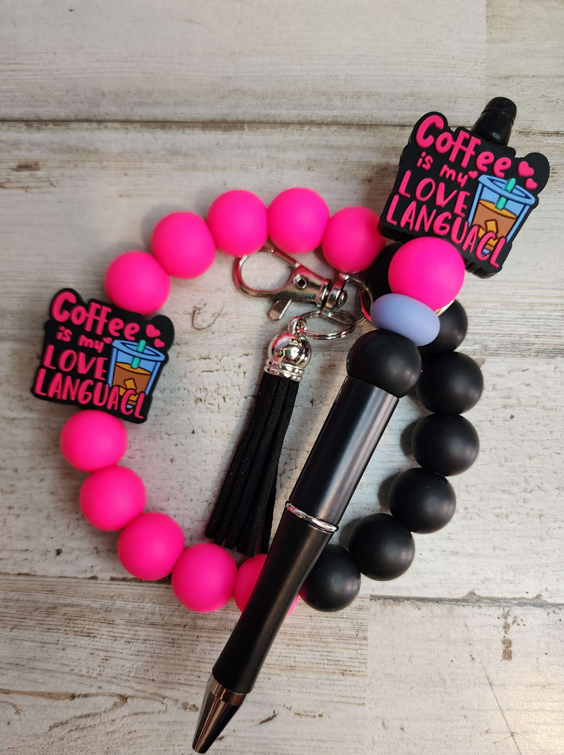 Pink and black, Coffee is my love language wristlet